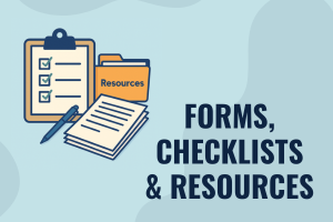 Graphic reading forms, checklists, & resources with illustrated office supplies